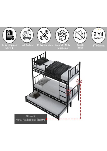 Argimo Zambak Yavrulu Genç Çocuk Odası Metal Ranza ve Karyola 90 x 200 Mavi