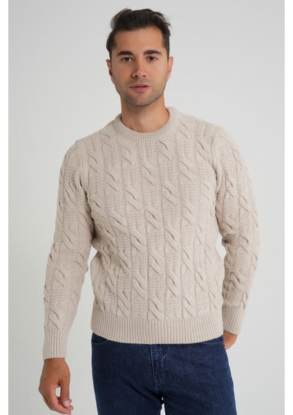 Trıst Star Erkek Bisiklet Yaka Saç Örgülü Yün Kazak TRIST-5346