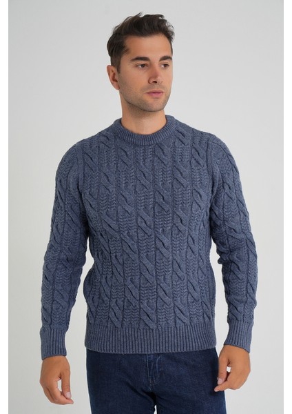 Trıst Star Erkek Bisiklet Yaka Saç Örgülü Yün Kazak TRIST-5346