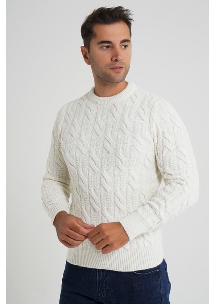 Trıst Star Erkek Bisiklet Yaka Saç Örgülü Yün Kazak TRIST-5346