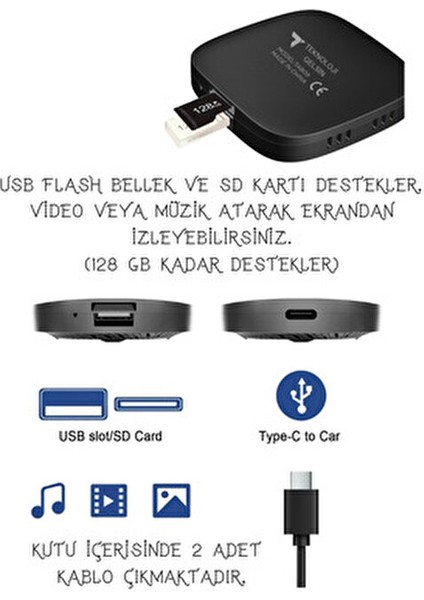Teknoloji Kablosuz Car Play ve Android Auto Adaptörü 2 GB Ram 32 GB Rom Türkçe Dil Desteği fırsatları