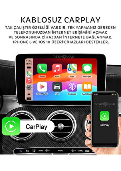 Teknoloji Kablosuz Car Play ve Android Auto Adaptörü 2 GB Ram 32 GB Rom Türkçe Dil Desteği indirimleri