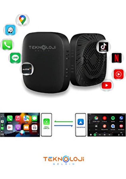 Teknoloji Kablosuz Car Play ve Android Auto Adaptörü 2 GB Ram 32 GB Rom Türkçe Dil Desteği
