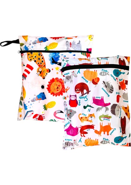 2 Adet, 29 x 35 Cm, Jungle ve 37 x 30 Cm,zoo Desen, Sıvı Geçirmeyen Çok Amaçlı Çanta, Ekonomik Set, Yıkanabilir fiyatları