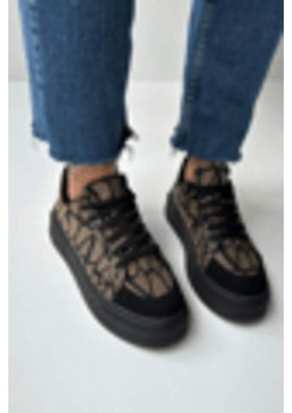 LES054 Bej-Siyah Kadın Spor Ayakkabı Sneaker