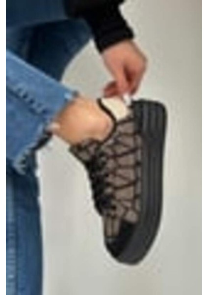 LES054 Bej-Siyah Kadın Spor Ayakkabı Sneaker modelleri