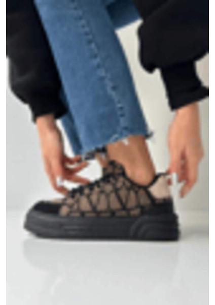 LES054 Bej-Siyah Kadın Spor Ayakkabı Sneaker fırsatları