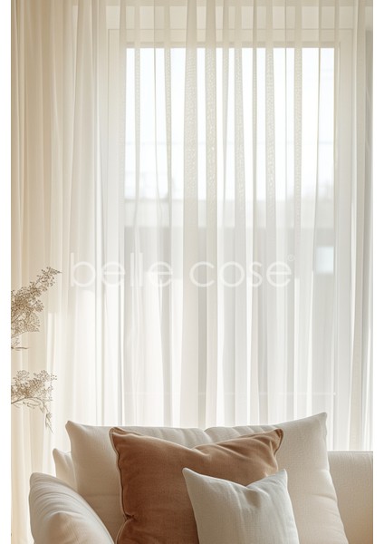 Kullanıma Hazır Pileli Kırık Beyaz Düz Tül Perde 500 x 260 cm