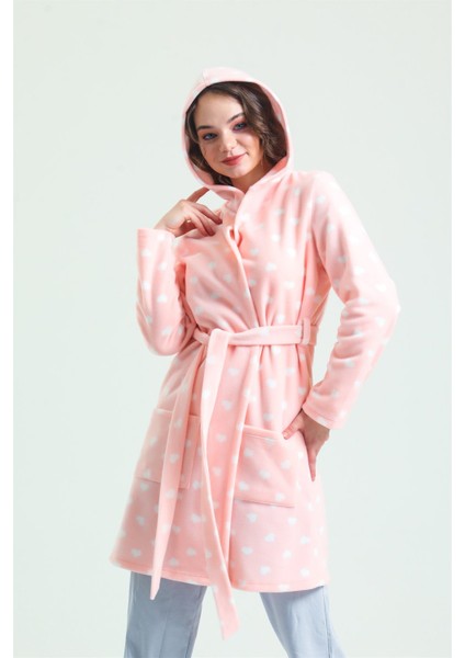 35252 Kadın Pembe Kapüşonlu Polar Sabahlık(Kapüşonu Astarsız) fiyatları