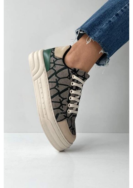 LES036 Yeşil Bej Kadın Spor Ayakkabı Sneaker