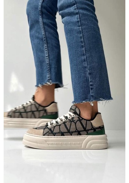LES036 Yeşil Bej Kadın Spor Ayakkabı Sneaker fiyatları