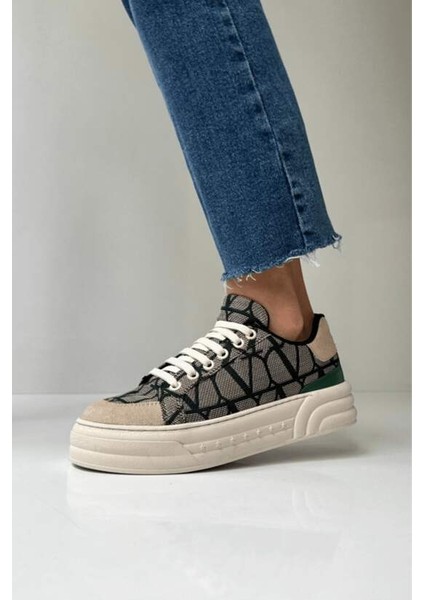 LES036 Yeşil Bej Kadın Spor Ayakkabı Sneaker modelleri