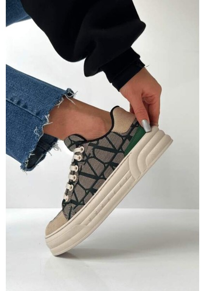 LES036 Yeşil Bej Kadın Spor Ayakkabı Sneaker fırsatları