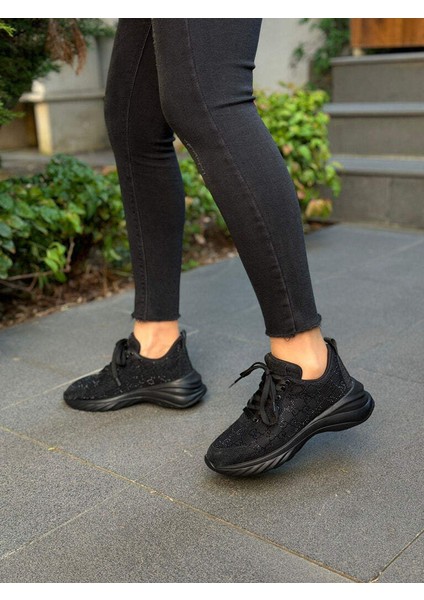 LES038 Siyah Taşlı Kadın Günlük Spor Ayakkabı Sneaker modelleri
