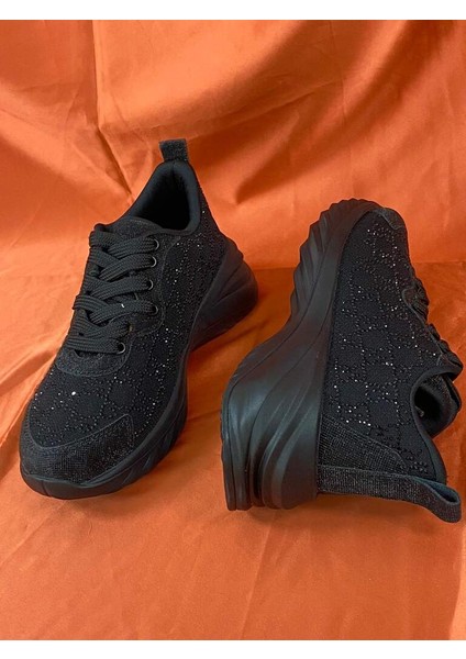LES038 Siyah Taşlı Kadın Günlük Spor Ayakkabı Sneaker indirimleri