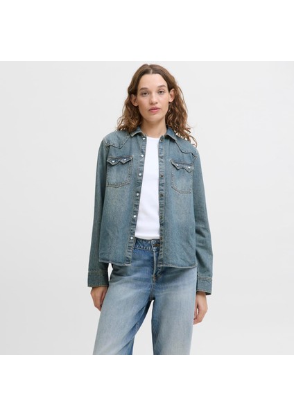 Kadin Cep Detayli Denim Gömlek - Jules
