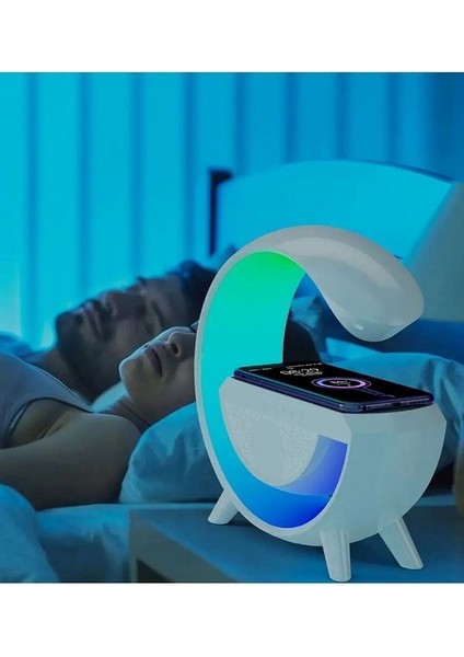 Kablosuz Şarj Istasyonu Bluetooth Hoparlörlü ve Radyolu Rgb LED Işıklı Masa ve Gece Lambası