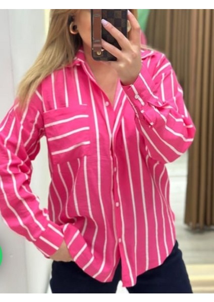 Çizgili Tek Cepli Gömlek