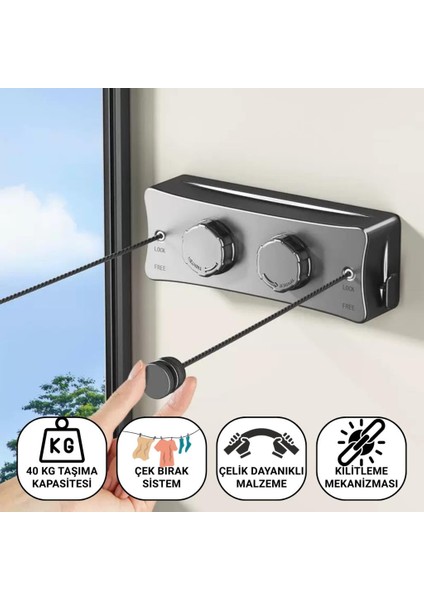 40KG Taşıma Kapasiteli Çelik Çamaşır Asma Ipi Makinası Çamaşır Kurutma Ipi Çamaşır Askılığı