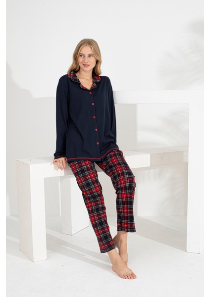 Angelique %100 Pamuk Uzun Kol Ekose Kadın Pijama Takımı 21224-25-26-27 fiyatları