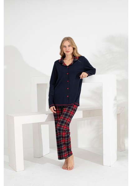 Angelique %100 Pamuk Uzun Kol Ekose Kadın Pijama Takımı 21224-25-26-27 modelleri