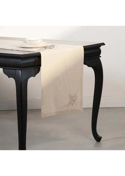 Julien Pamuk Keten Çiçek Nakışlı Runner Ekru