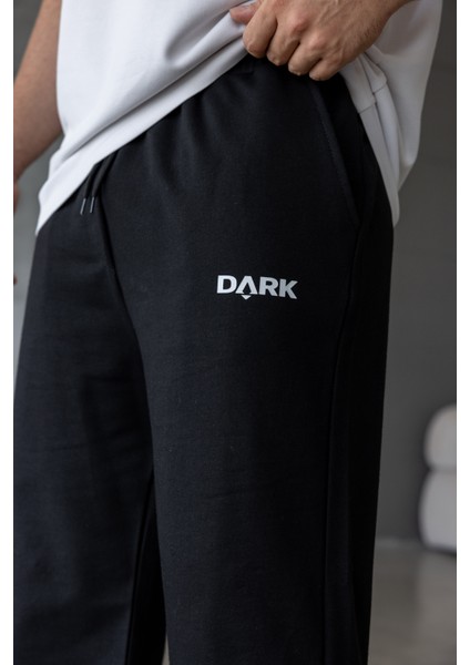 Erkek Siyah Baskılı Oversize Baggy Eşofman Altı