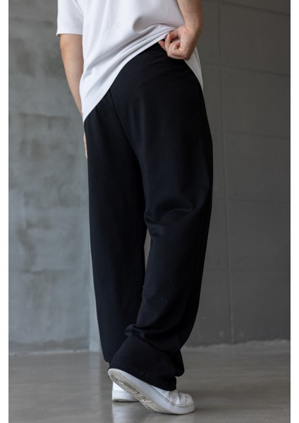 Erkek Siyah Baskılı Oversize Baggy Eşofman Altı