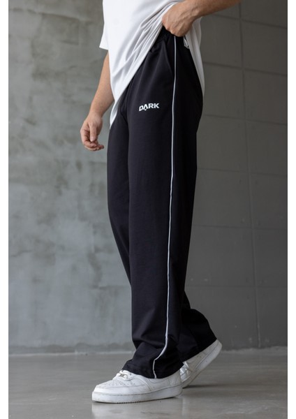 Erkek Siyah Şeritli Baskılı Oversize Baggy Eşofman Altı modelleri