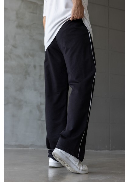 Erkek Siyah Şeritli Baskılı Oversize Baggy Eşofman Altı indirimleri