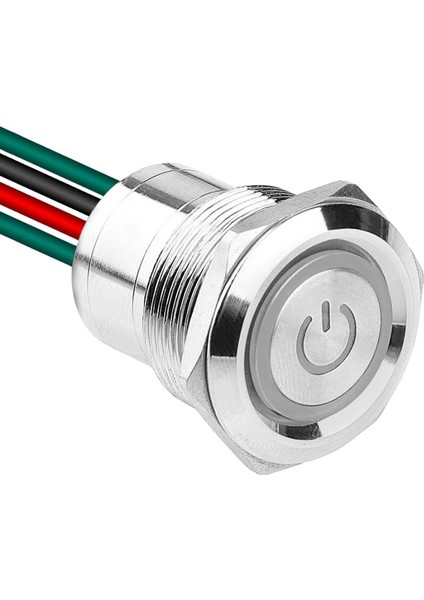 WD22D1-P2Z-EC 22MM Düz Anahtarlı Işıklı Power Kablolu Metal Buton - Beyaz