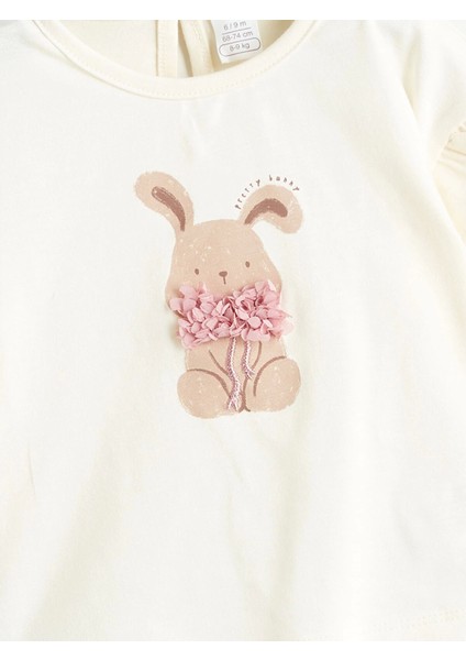 Lcw Baby Ekru Bisiklet Yaka Baskılı Kız Bebek Bluz ve Tayt 2'li Takım modelleri