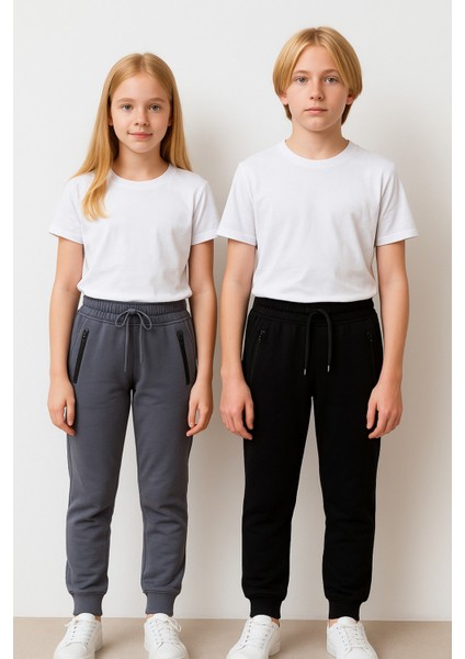 Unisex Çocuk Kompakt Fermuarlı 2'li Eşofman Altı