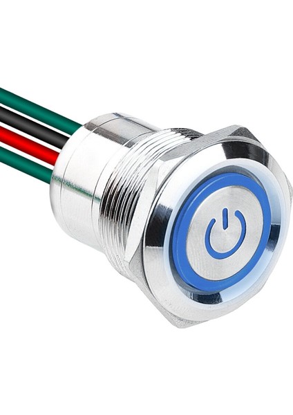 WD22D1-P2Z-EC 22MM Düz Anahtarlı Işıklı Power Kablolu Metal Buton - Mavi