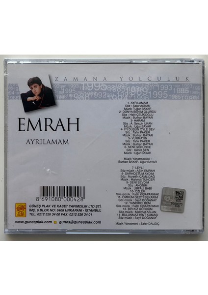 Emrah Zamana Yolculuk Ayrılamam CD (Jelatininde Sıfır Orijnal Dönem Baskı Cd) fiyatları