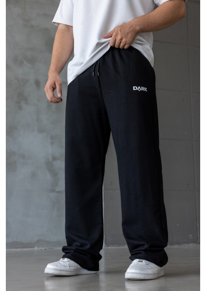 Erkek Siyah Baskılı Oversize Baggy Eşofman Altı