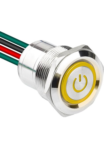 WD22D1-P2-EC 22MM Düz Yaylı Işıklı Power Kablolu Metal Buton - Sarı