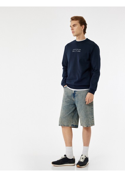 Uzun Kollu Pamuklu Bisiklet Yaka Baskılı Sweatshirt fiyatları