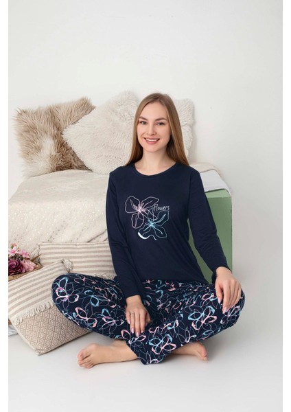 Kadın Bisiklet Yaka Düğmesiz Dökümlü Viskon Mevsimlik Uzun Kol Cepli Pijama Takımı modelleri