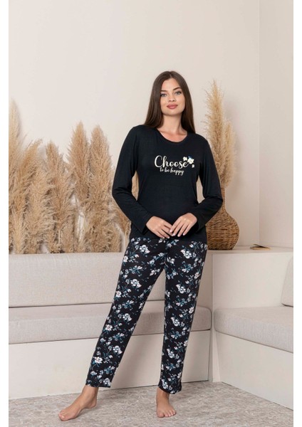 Kadın Bisiklet Yaka Düğmesiz Dökümlü Viskon Mevsimlik Uzun Kol Cepli Pijama Takımı fırsatları