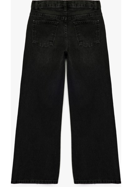 Pamuklu Loose Fit Zımba Detaylı Geniş Paça Denim Pantolon fiyatları