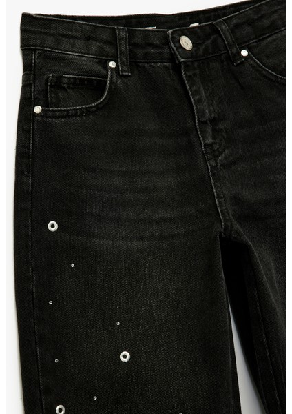 Pamuklu Loose Fit Zımba Detaylı Geniş Paça Denim Pantolon modelleri