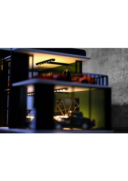 Ahşap Katlı Oyuncak Otopark Kişiselleştirilebilir Garaj LED Işıklı Diorama modelleri
