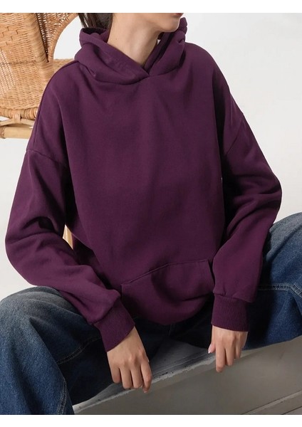 Mor Kapüşonlu Sweatshirt