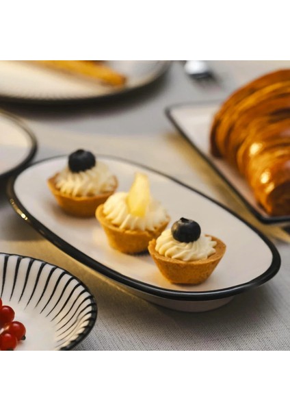 Aspen Siyah Çizgili Kayık Tabak 25X14 cm fiyatları