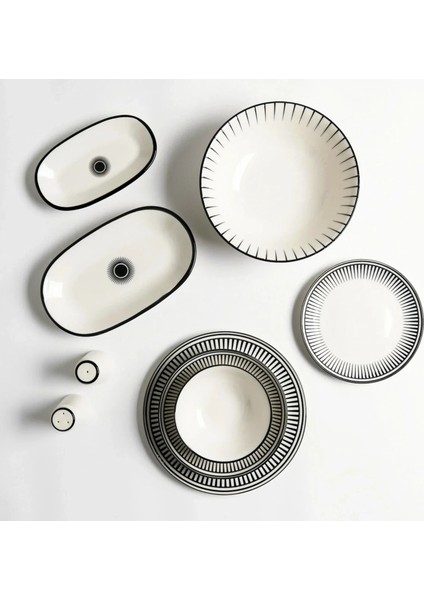 Aspen Siyah Çizgili Kayık Tabak 25X14 cm modelleri