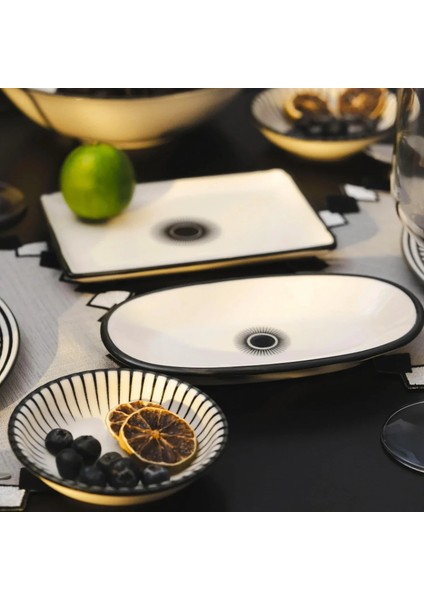 Aspen Siyah Çizgili Kayık Tabak 25X14 cm fırsatları