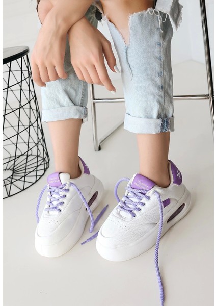 Chris Beyaz Cilt Lila Detaylı Bağcıklı Spor Ayakkabı modelleri