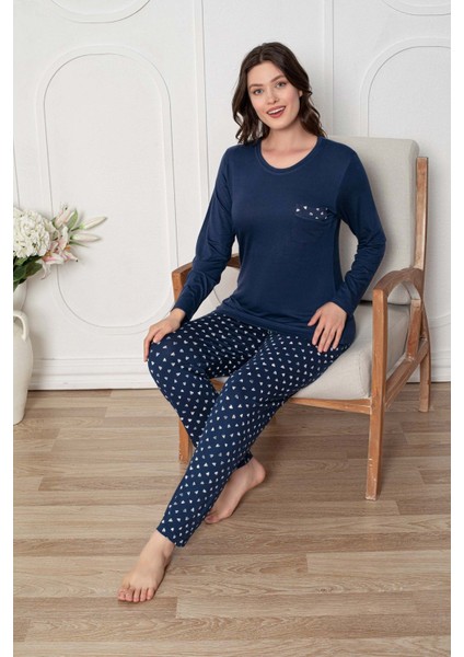 Kadın Bisiklet Yaka Düğmesiz Dökümlü Viskon Mevsimlik Uzun Kol Cepli Pijama Takımı modelleri