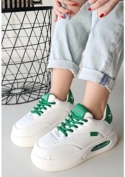 Chris Beyaz Cilt Yeşil Detaylı Bağcıklı Spor Ayakkabı fiyatları